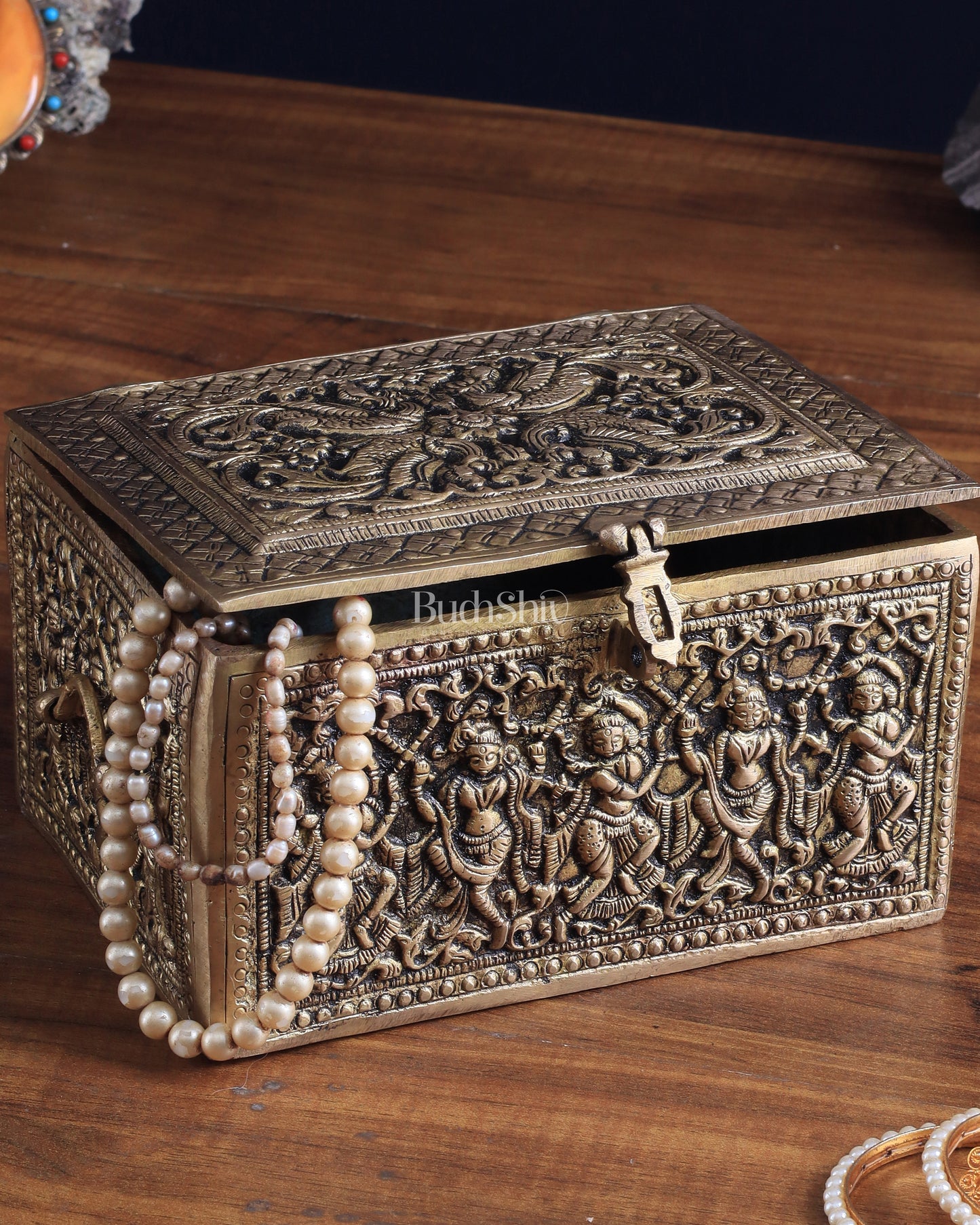 Pure Brass Unique Jewelry Treasure Storage Box – Multipurpose with Intricate Carvings