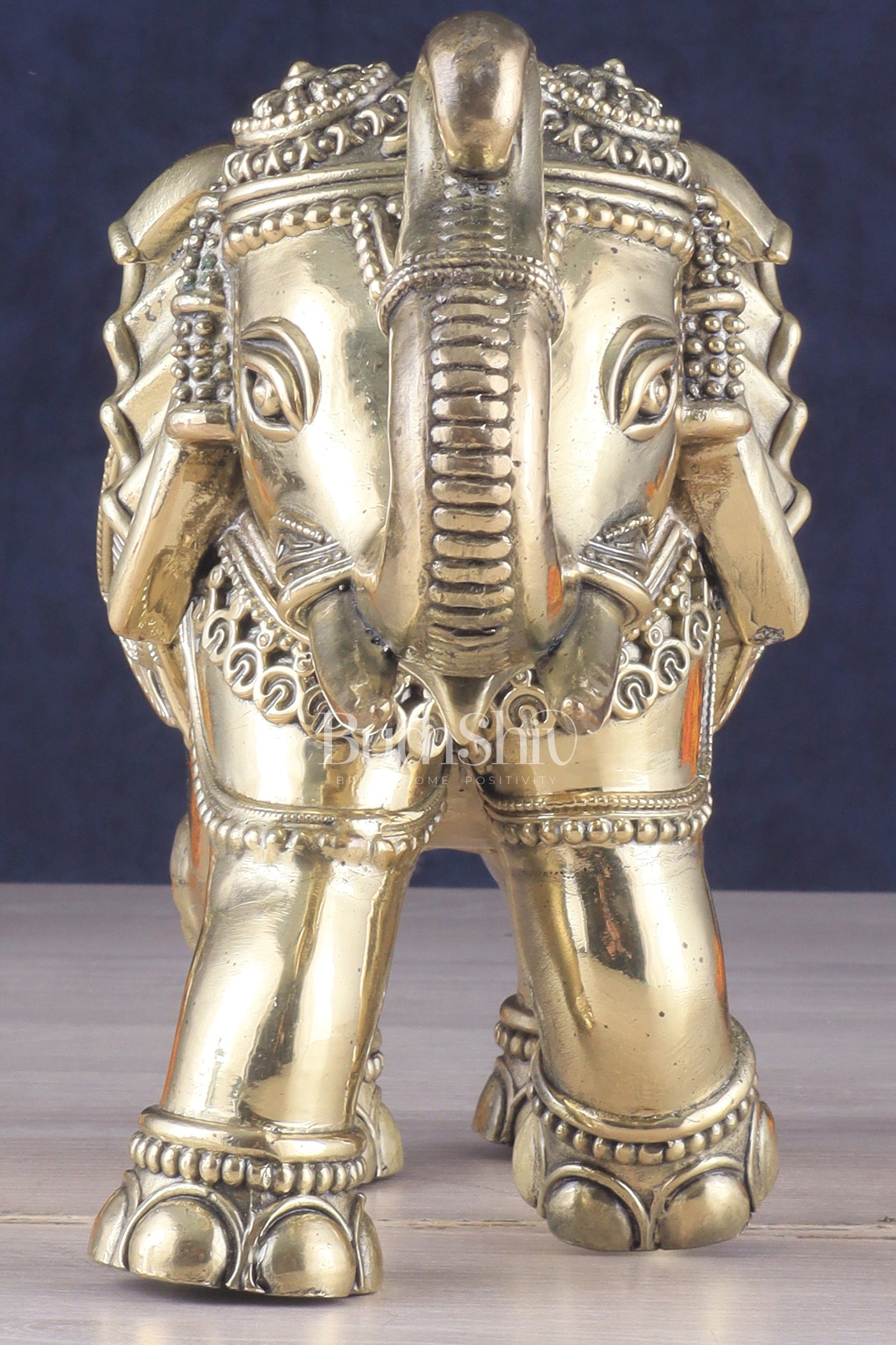 Brass Superfine Intricately Carved Elephant Statue 10" wide