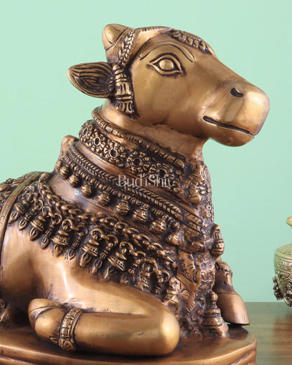 Brass Vintage Nandi on Base Statue 17"