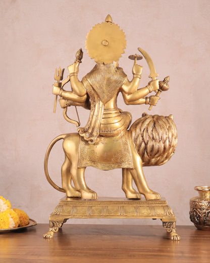 Large Superfine Brass Durga Mata Statue - Antique Golden Tone | Height 21.5 inch