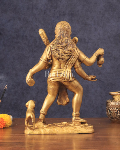 Pure Brass Large Kaal Bhairava Statue - 15" golden