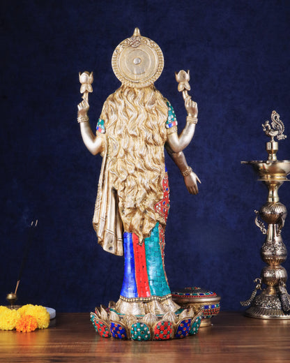 Superfine Standing Lakshmi Brass statue meenakari - 25 inch