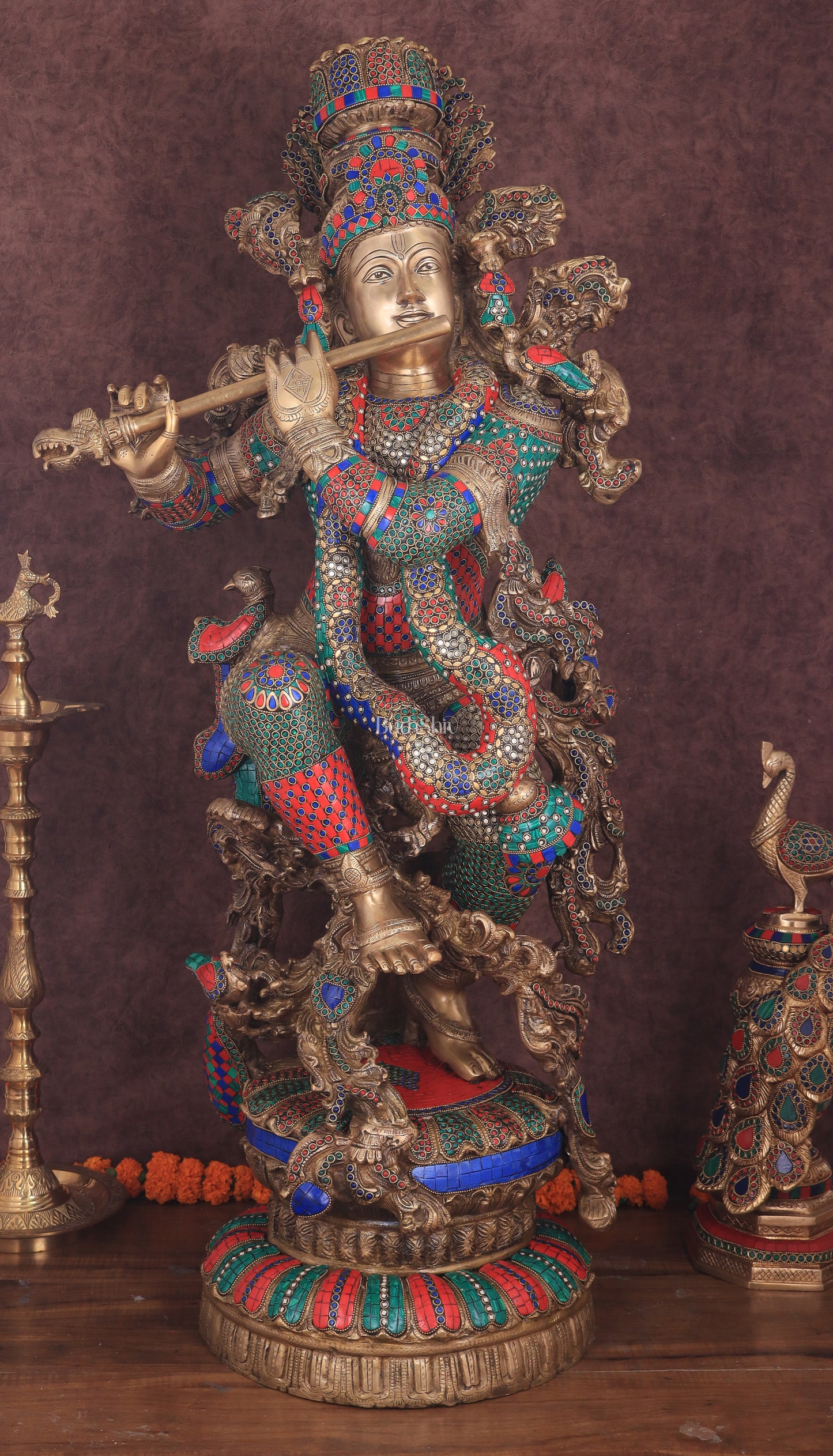 Lord Krishna Brass statue large size meenakari- 43 inch/3.75 feet