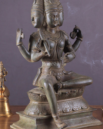 Vintage Brass Seated Lord Brahma Sculpture - 16 inch