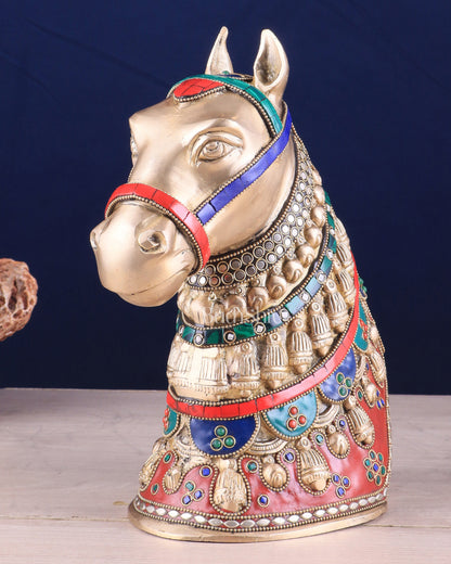 Pure Brass Horse Head Showpiece - stonework | 11 Inch