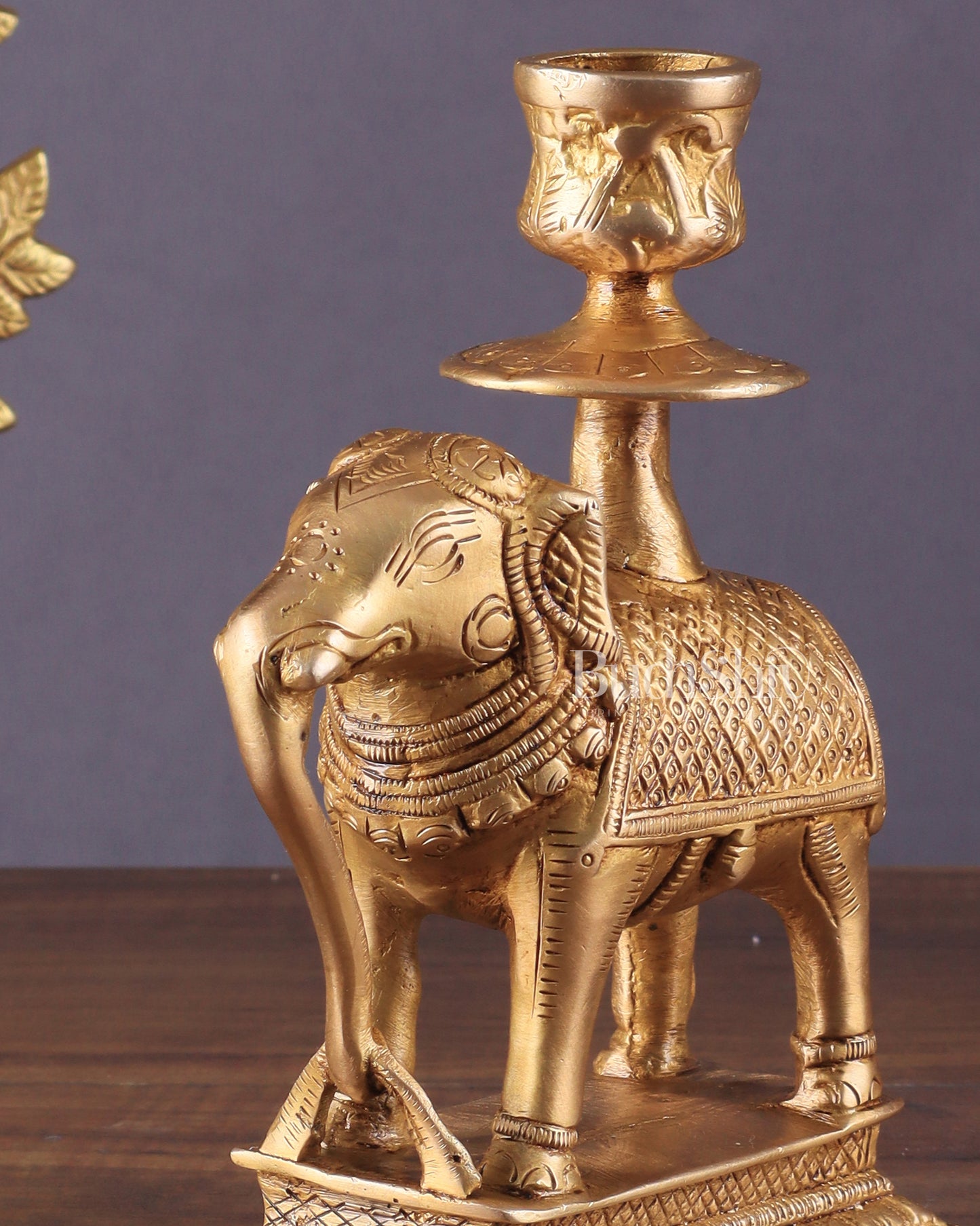 Unique Brass Elephant Candle Holder 6.5"