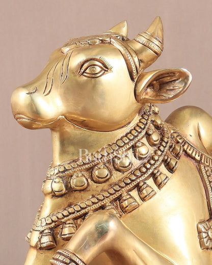 Brass Superfine Nandi Sculpture with Enhanced Carvings 18"