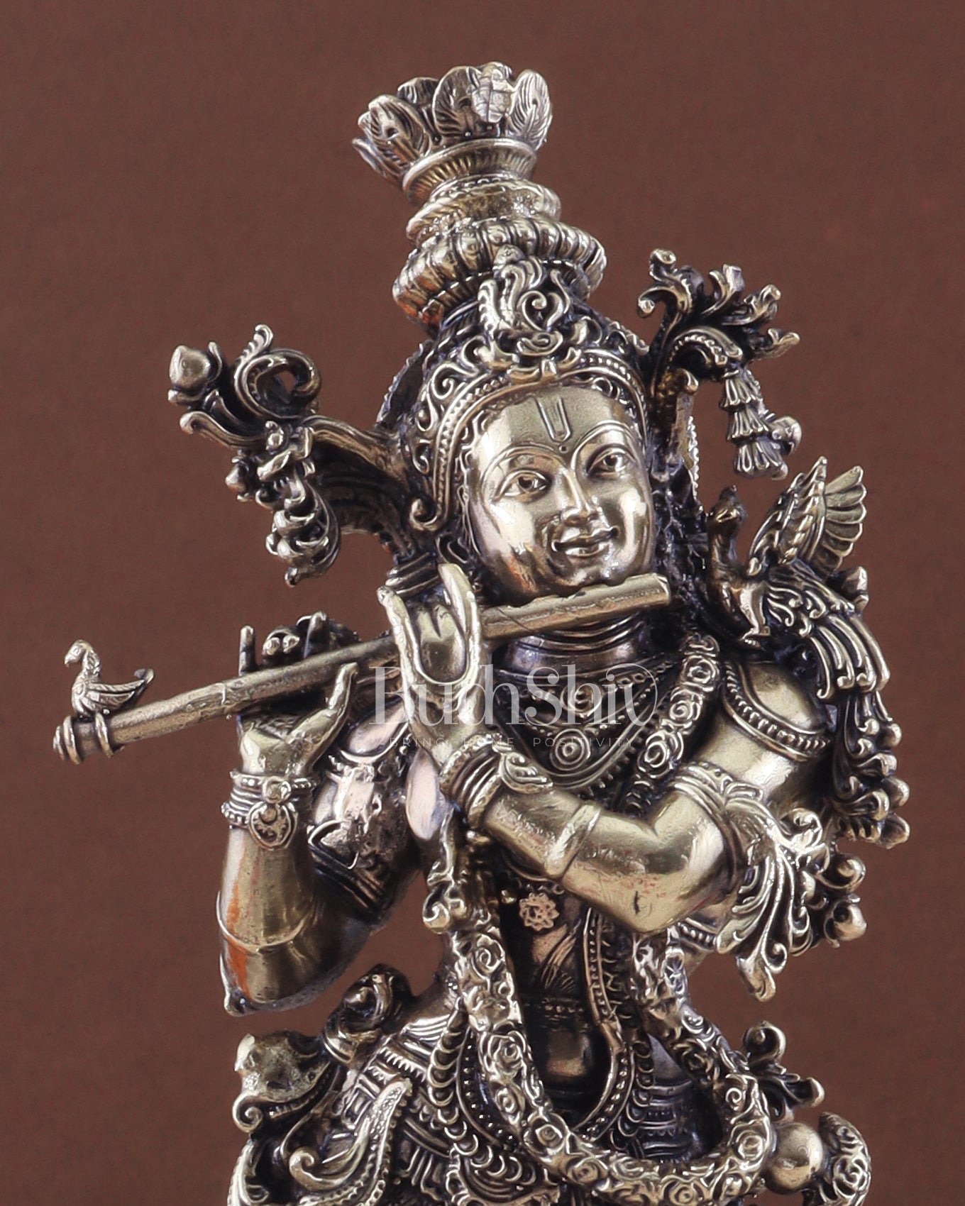 Pure Brass Superfine Lord Krishna Intricate Idol 11.5"