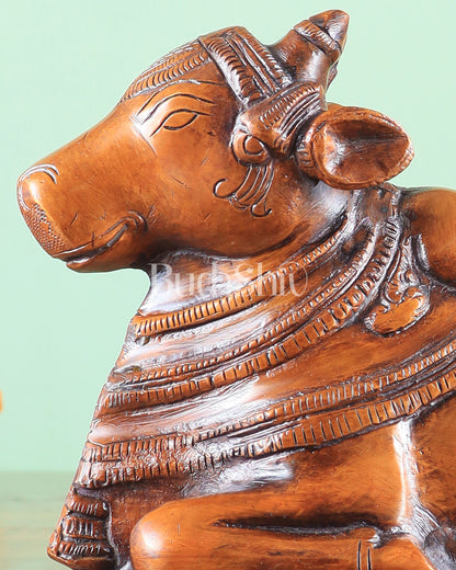 Handcrafted Brass Nandi Statue copper tone 8"