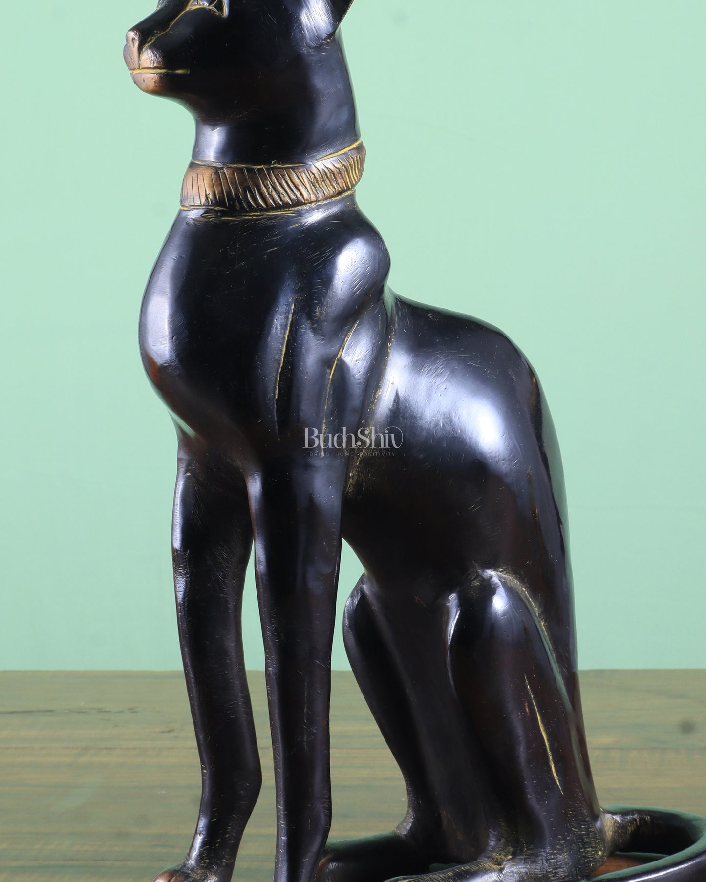 Brass Egyptian Black Cat  – Elegant Showpiece 14"