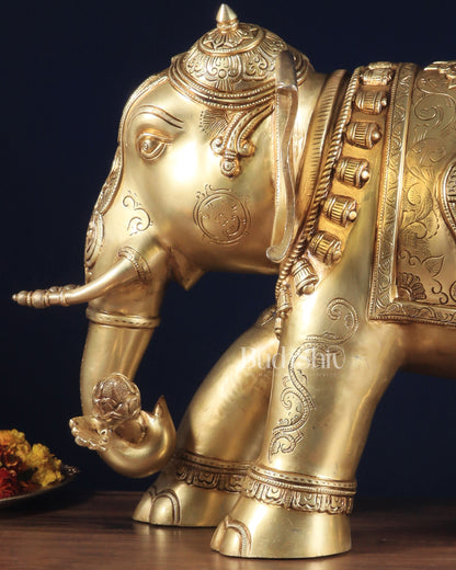 Pure Brass Large Elephant Statue with Enhanced Carvings 29"