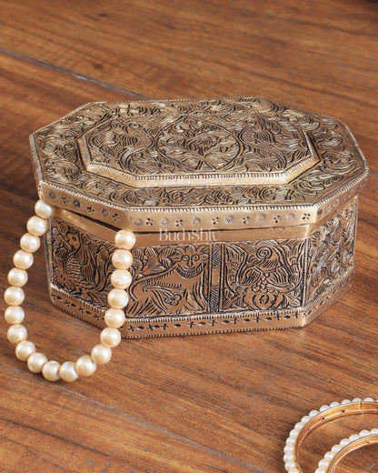 Pure Brass Multipurpose Storage Box with Animal Carvings