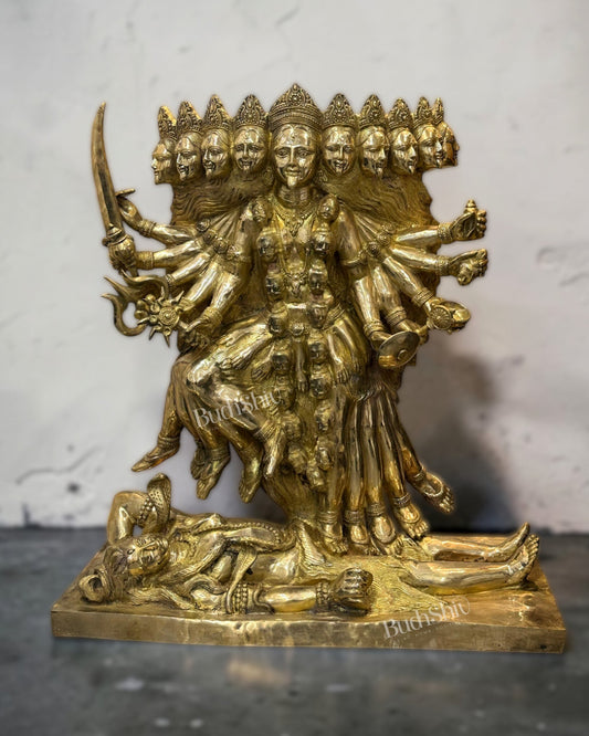 48” Brass Mahakali Idol | 10 Head Massive Sculpture – BudhShiv - Budhshiv.com