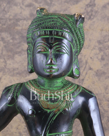 Pure Brass Vrishabhavahana murti Shiva Statue black Green Antique Patina - 11.5" Tall