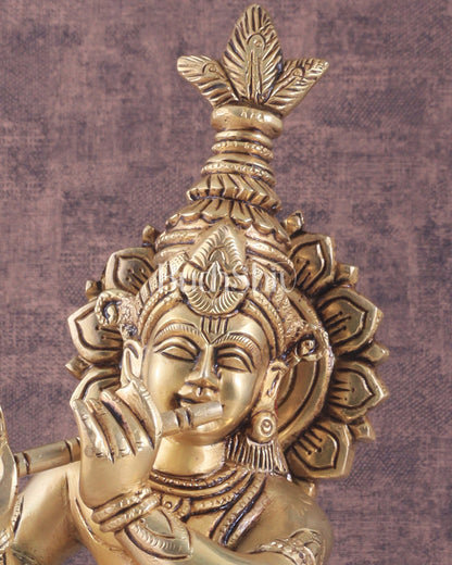 Brass Superfine Unique Lord Krishna Playing the Flute Idol 12"