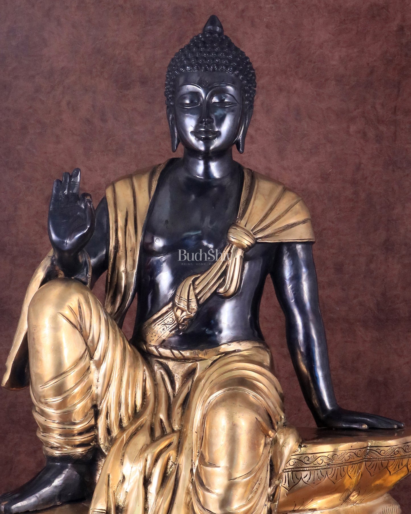 Brass Buddha Sitting Statue with Black Heat-Treated Finish - 30"