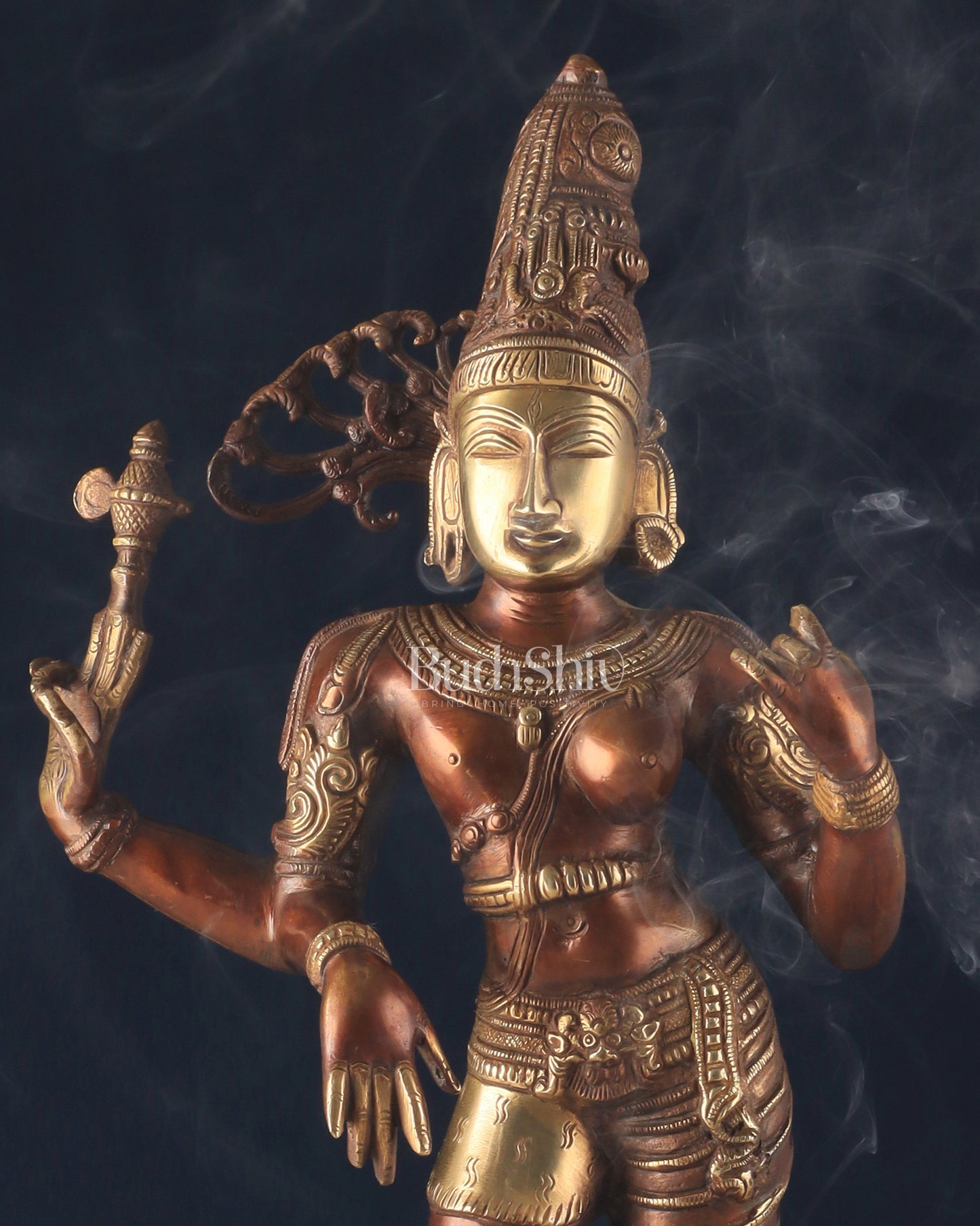 Pure Brass Ardhanarishwara Statue – Half Shiva Half Parvati, Dual Tone Chola Finish, 19" Tall