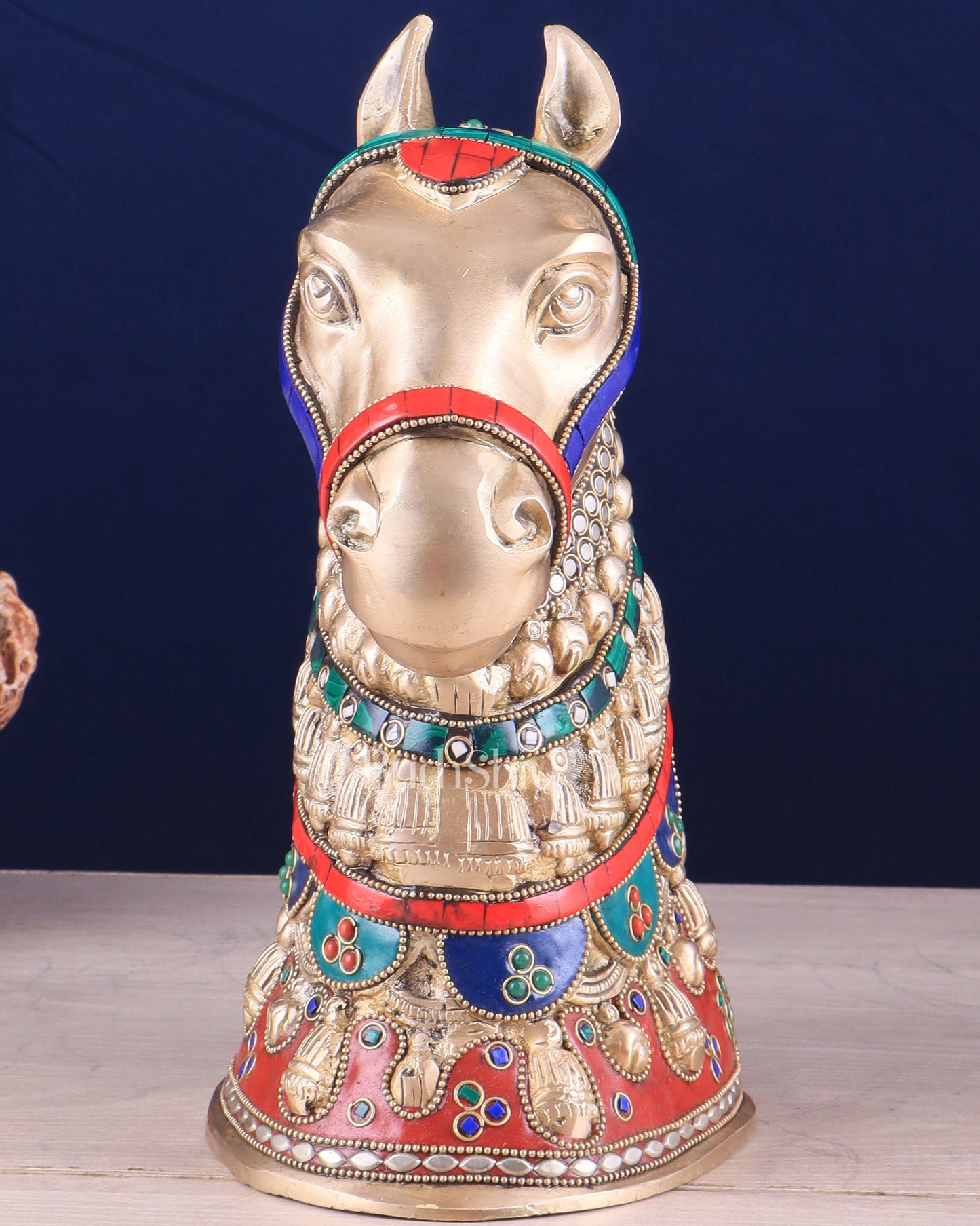 Pure Brass Horse Head Showpiece - stonework | 11 Inch