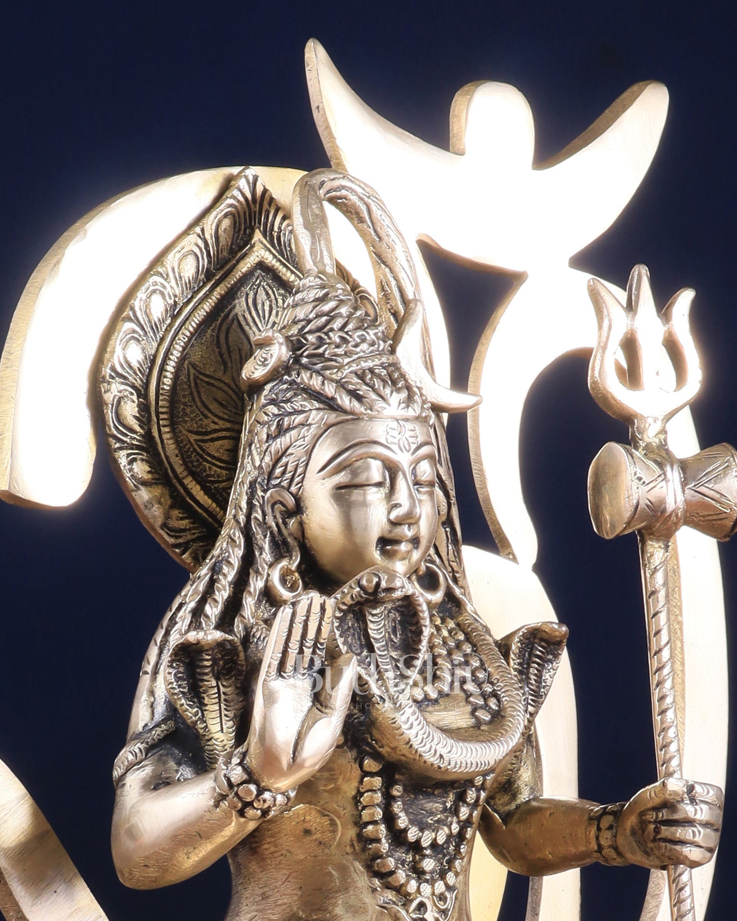 Pure Brass Lord Shiva Statue with Om Aura – 11.5" x 9.5" x 5.5"