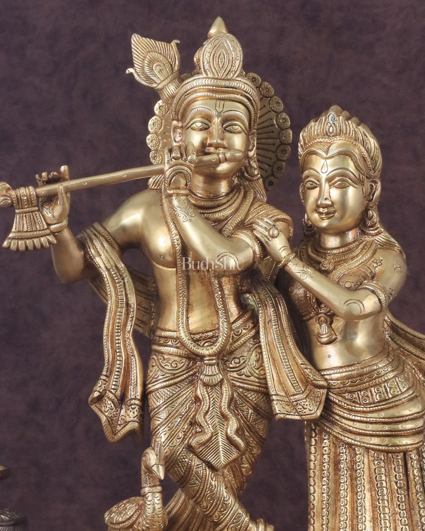 Pure Brass Radha Krishna with Peacock Idol - 16"