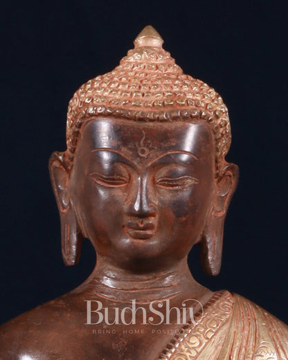 Pure Brass Blessing Buddha Statue - Green Antique Finish, 10.5" sandfinish