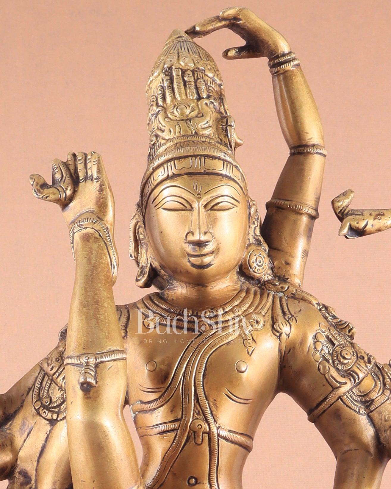 Urdhava Tandava Antique 26-Inch Brass Tripurantaka Lord Shiva Statue butter gold finish