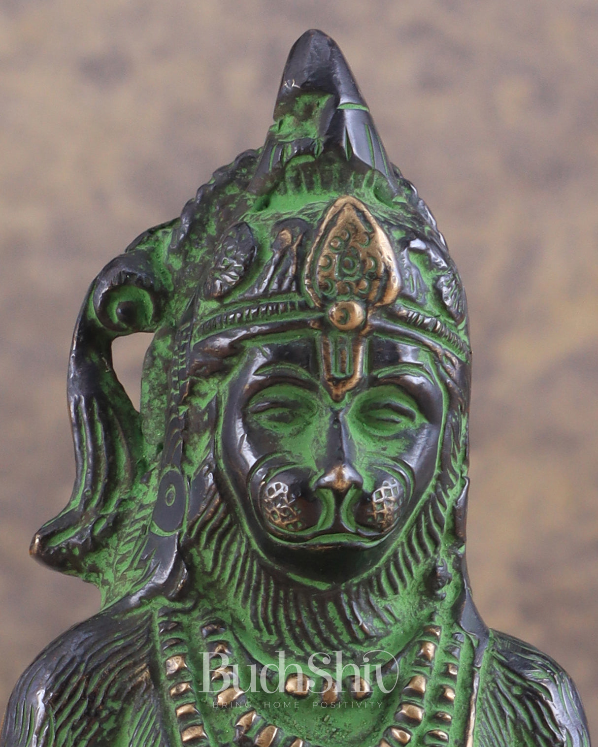 Brass Hanuman Ji in Meditation – Antique Black & Green Tone 5"