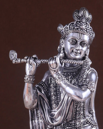 Superfine Brass Lord Krishna Intricate Idol 10" silver plated