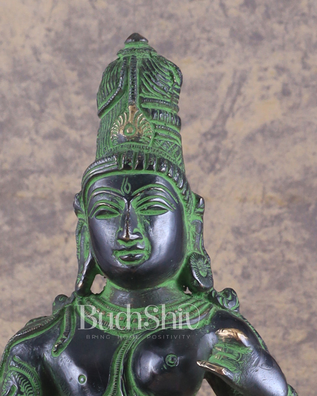 Pure Brass Ardhanarishwara Vintage black green - 12.5 Inch