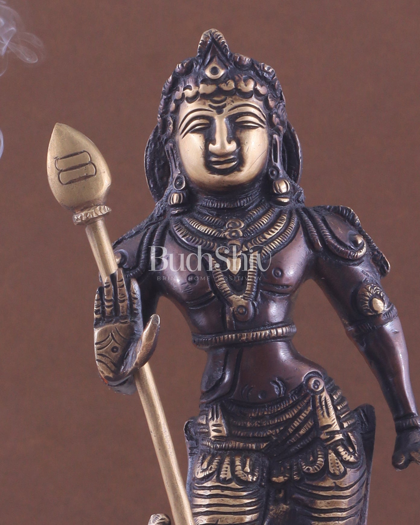 Pure Brass Lord Murugan Swamy Statue 10" brown and golden