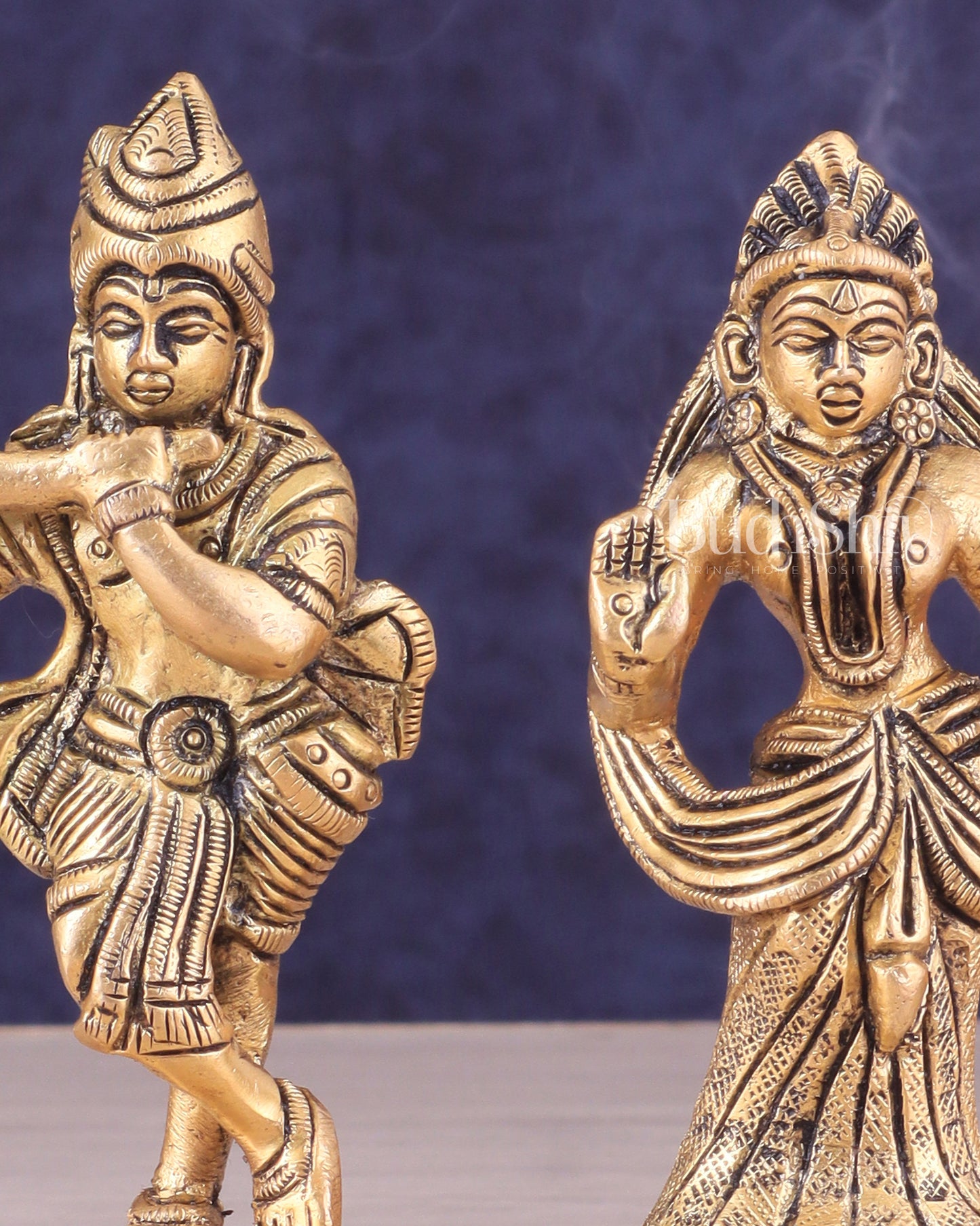 Pure Brass Radha Krishna Idols - Superfine Pair 4.5"