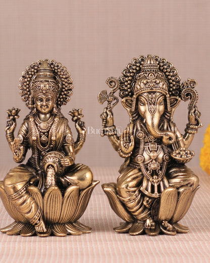 Brass Superfine Ganesh Lakshmi Idols - 4 Inch