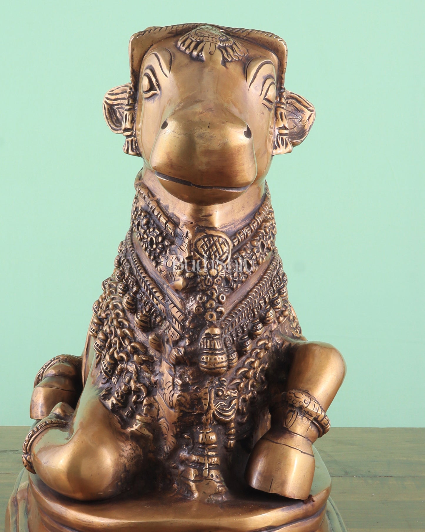 Brass Vintage Nandi on Base Statue 17"