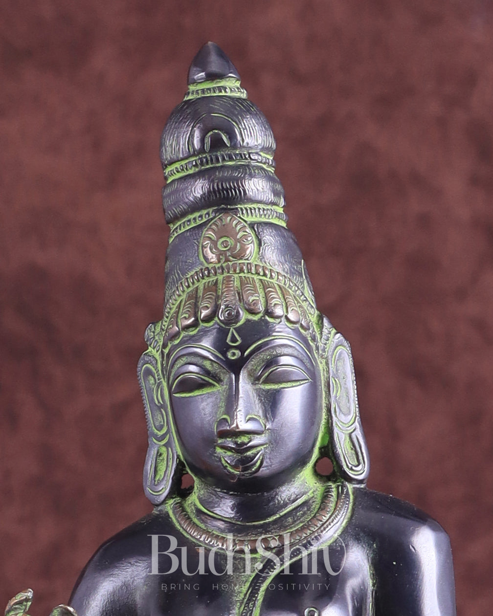 Pure Brass Seated Parvati Idol - 12" Black green tone