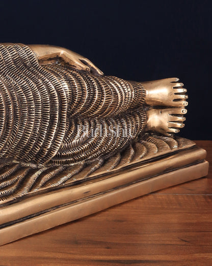 Unique Brass Sleeping Buddha Statue – 7" x 16.5" x 5" | Auspicious & Calming Decor