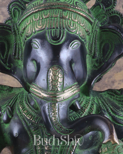 Unique Pure Brass Lord Ganesha Idol with Black and Green Patina Finish 7.5"