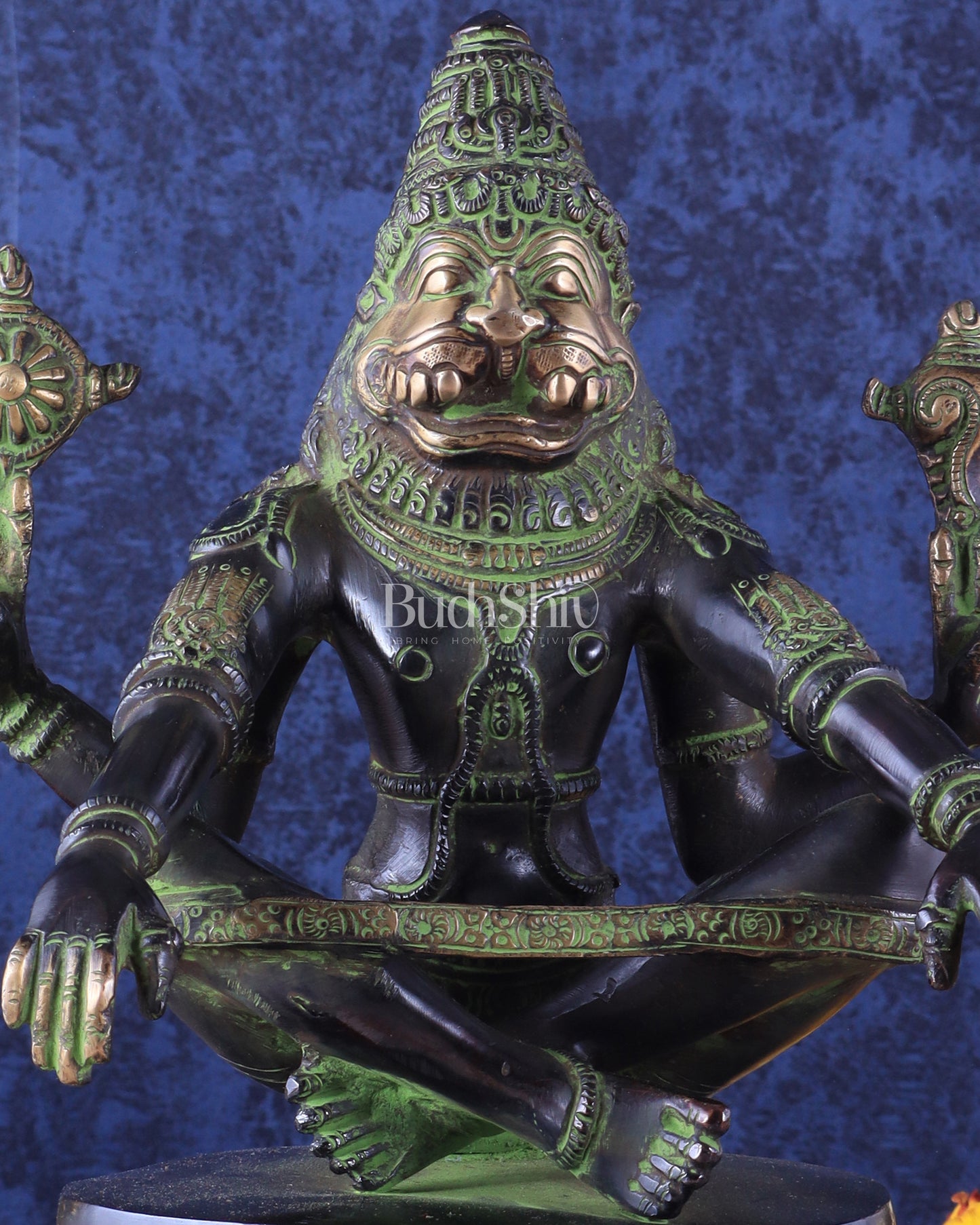 Brass Yog Narasimha swamy Statue 11" black green