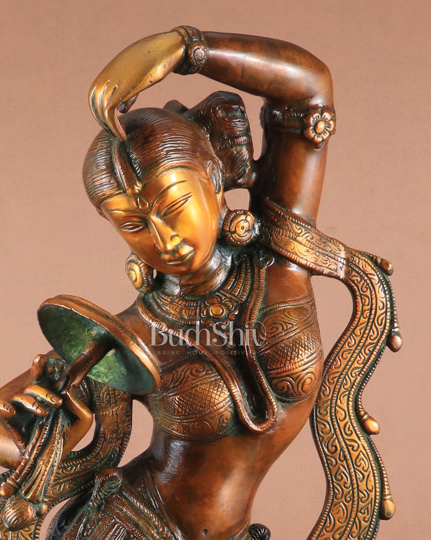 23" Apsara Statue Applying Vermillion (Sindoor) | Handmade Brass Murti