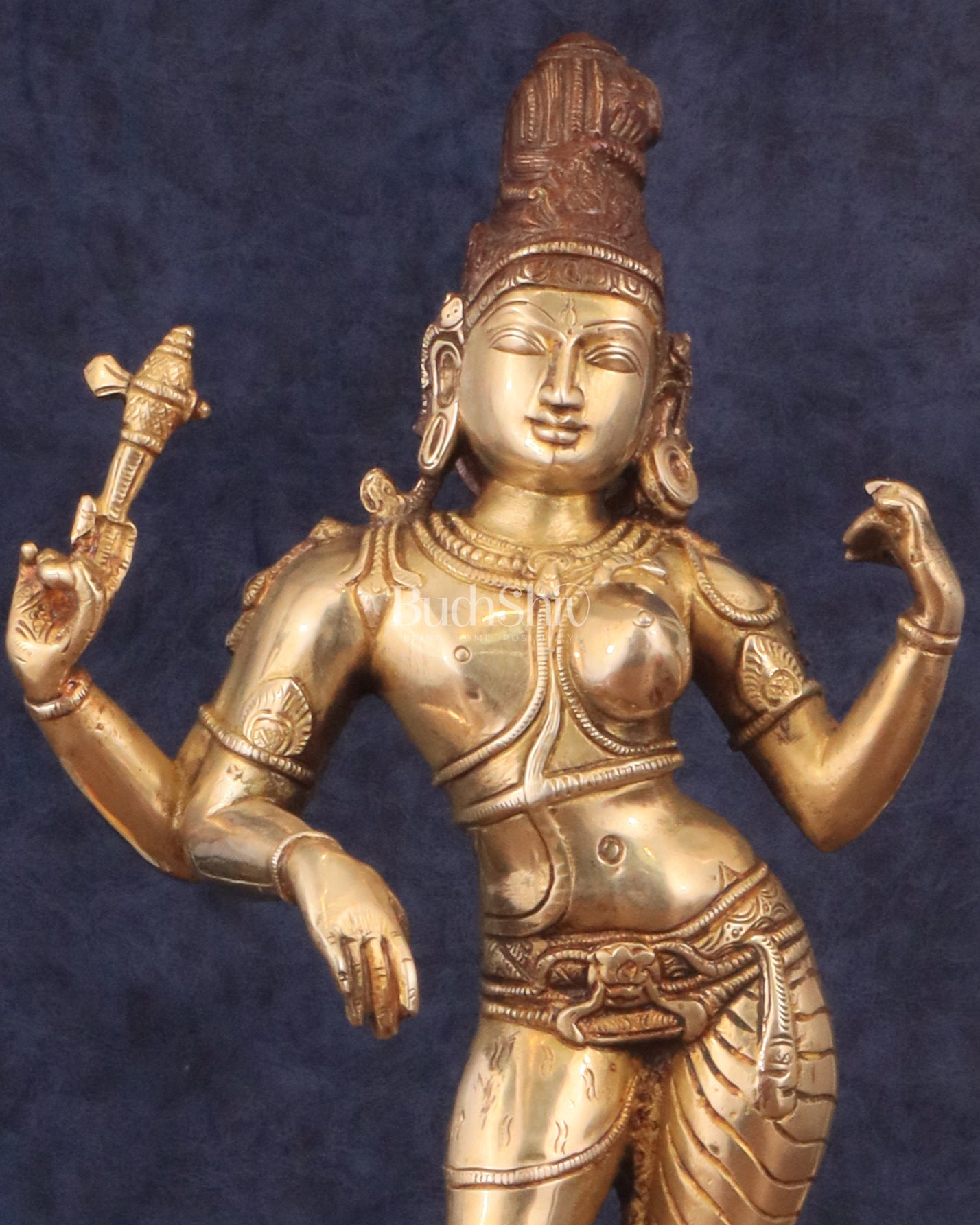 Pure Brass Ardhanarishwara Shiv Parvati Sculpture - 15.2 inch