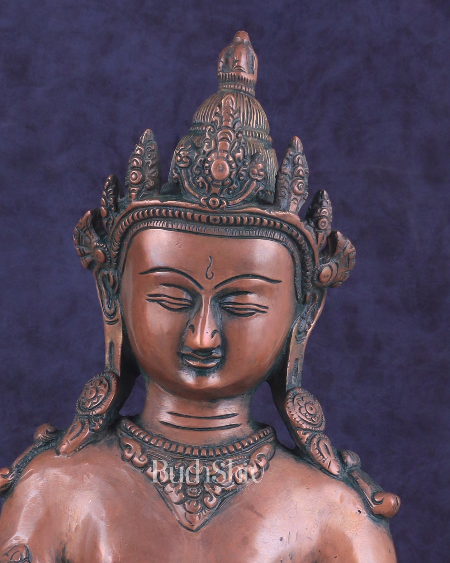 Pure Brass Meditating Buddha Statue - Antique Copper finish , 13" Height