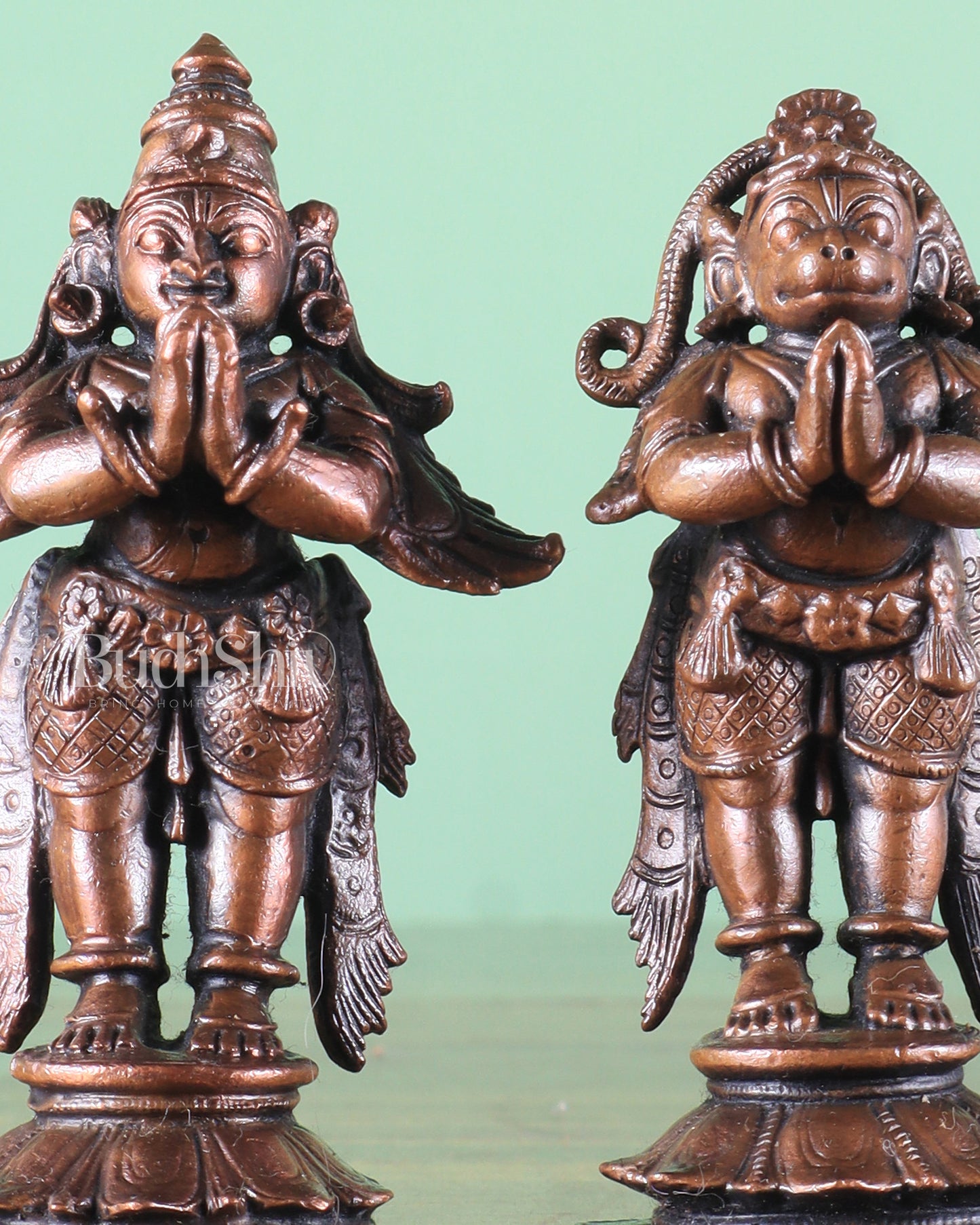 Pure Copper Lord Hanuman & Garuda Standing Idol Pair