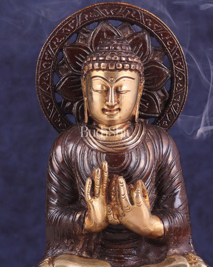 Dual Tone Brass Buddha Idol in Dharmachakra Mudra 8"