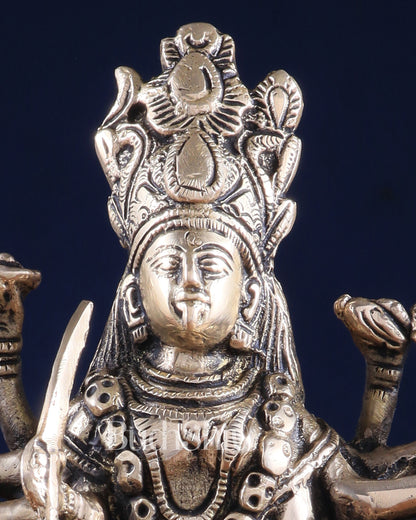 Brass Goddess Kali Statue with Four Arms – 9" x 6" x 3" | Powerful Divine Idol