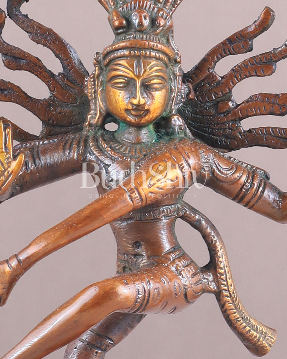 Brass Superfine Nataraja Idol - 7.5 Inch light orange green tone