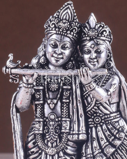 Intricate Lightweight Brass Radha Krishna Idol - 6" silver plated