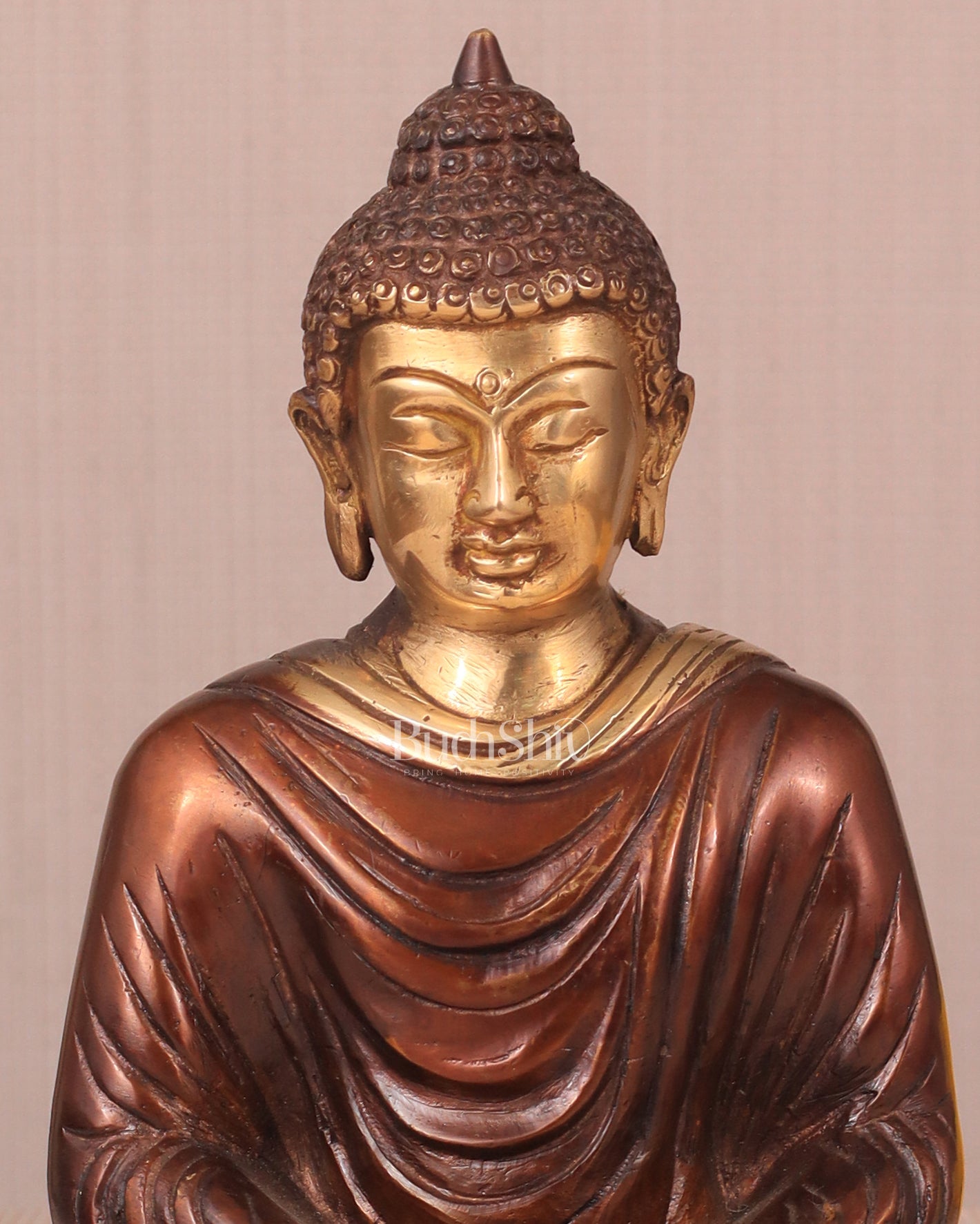 Pure Brass Buddha in Meditation Statue - Dual Tone, 7.5"