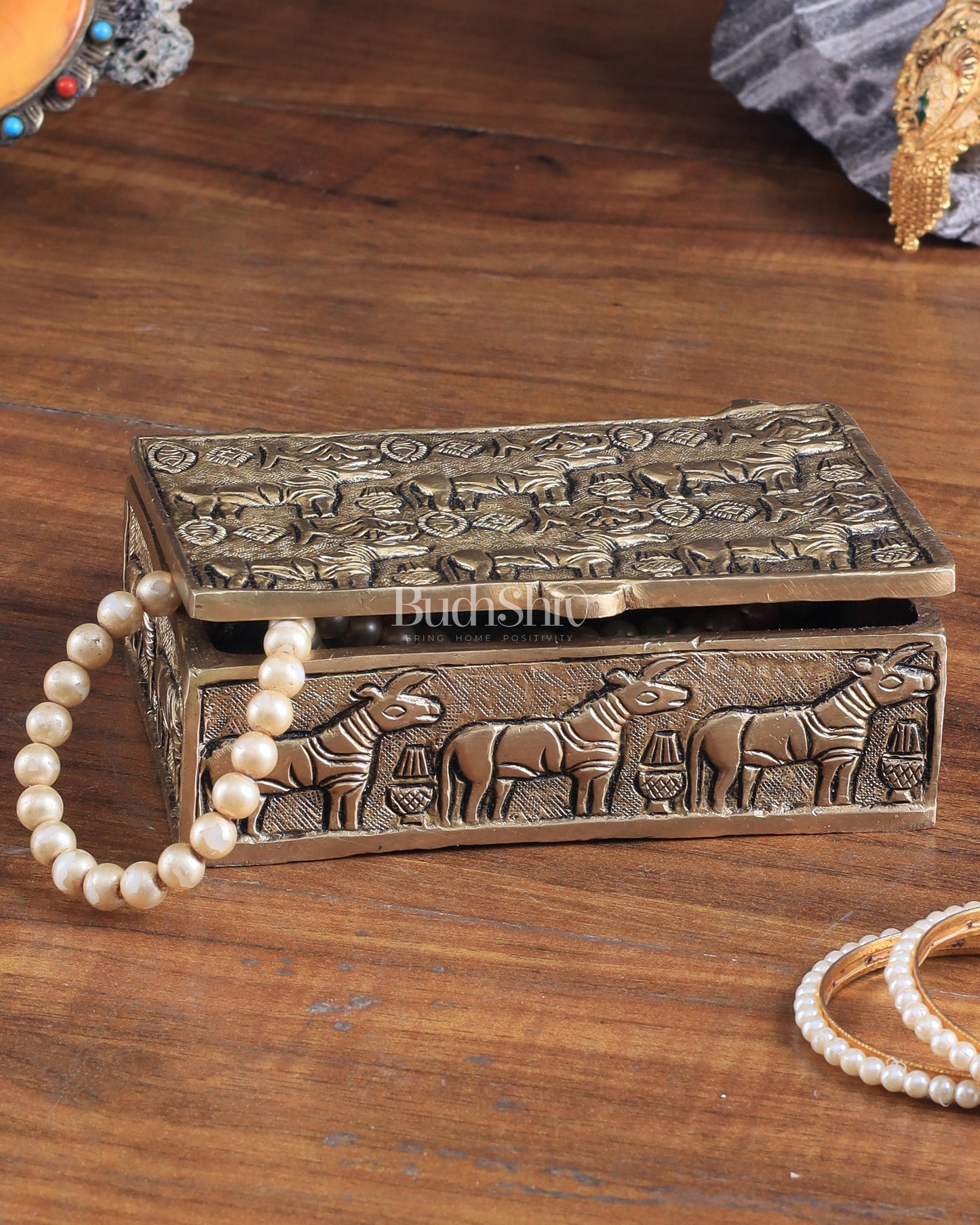 Pure Brass Harappa Design Multipurpose Storage Box