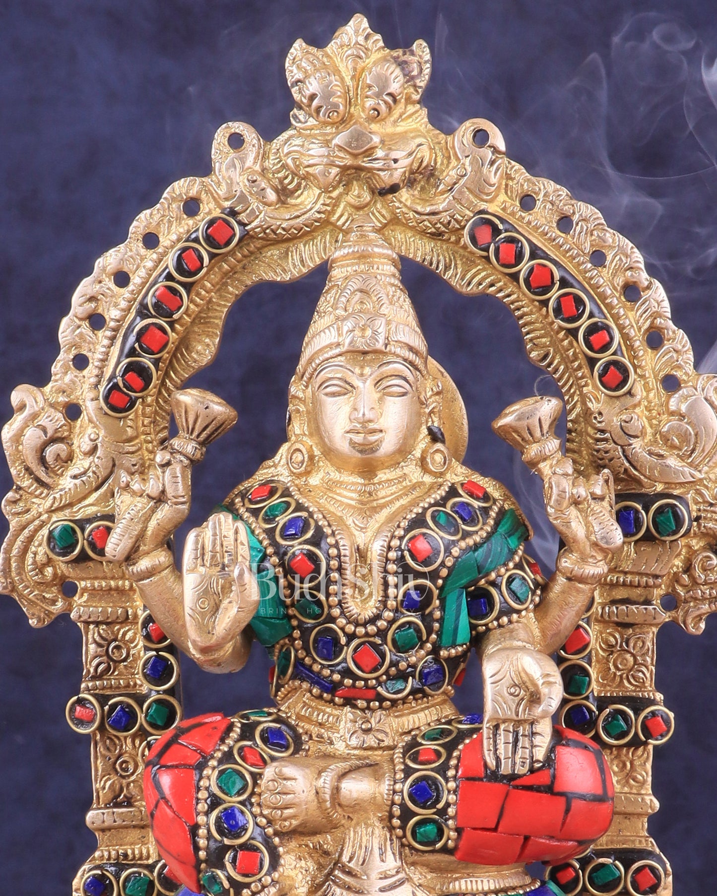 Pure Brass Goddess Lakshmi Idol | Meenakari Stonework 8"