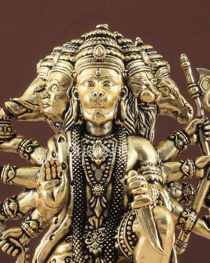 Pure Brass Panchmukhi Hanuman Idol - 4 inch golden tone