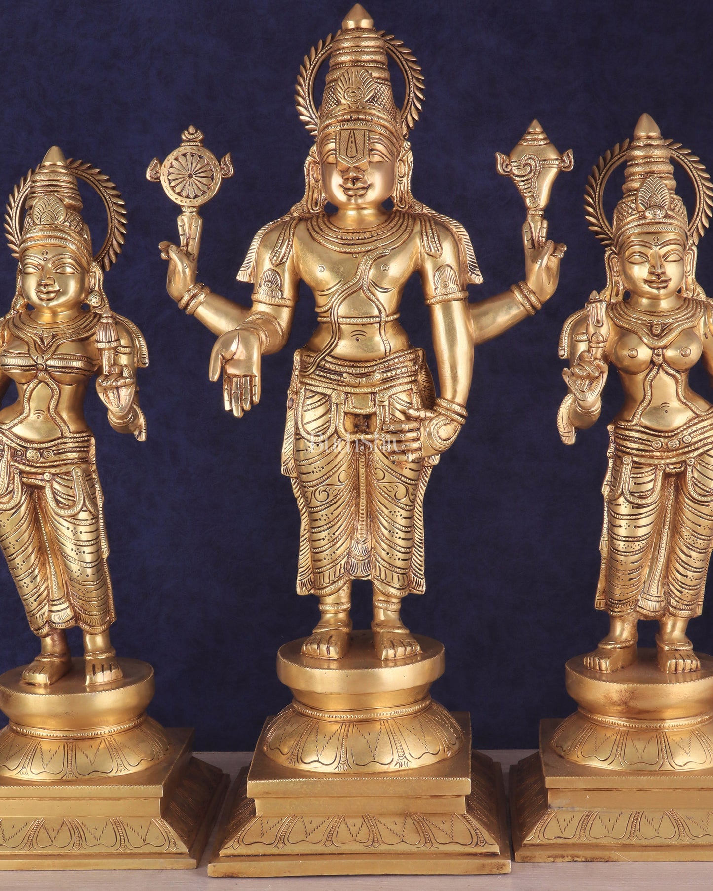 Pure Brass Large Tirupati Balaji Set with Bhudevi and Sridevi | Divine Trio 25"